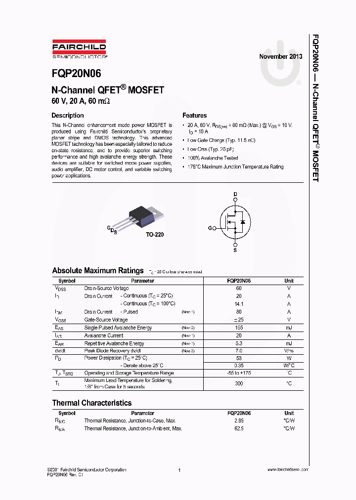 FQP20N06_7961245.PDF Datasheet