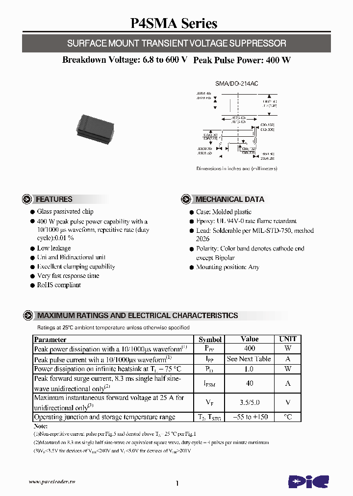 P4SMA500A_7963250.PDF Datasheet