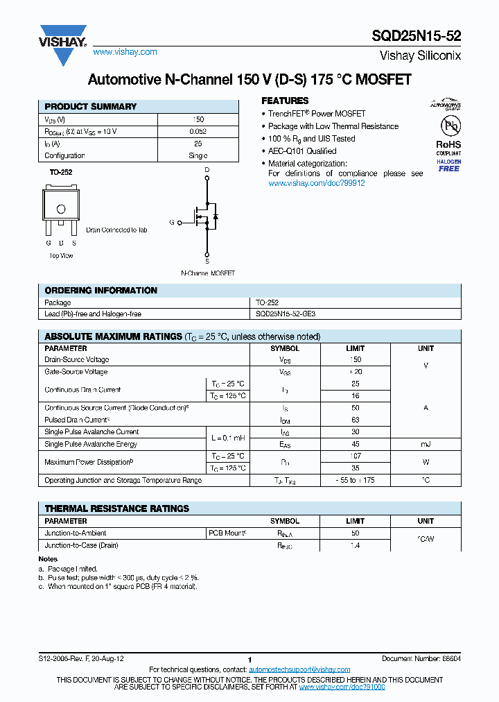 SQD25N15-52-GE3_7966400.PDF Datasheet