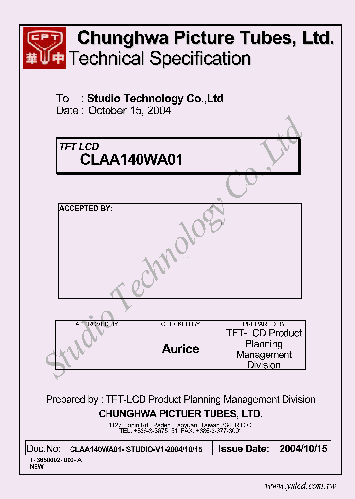 CLAA140WA01_7794881.PDF Datasheet