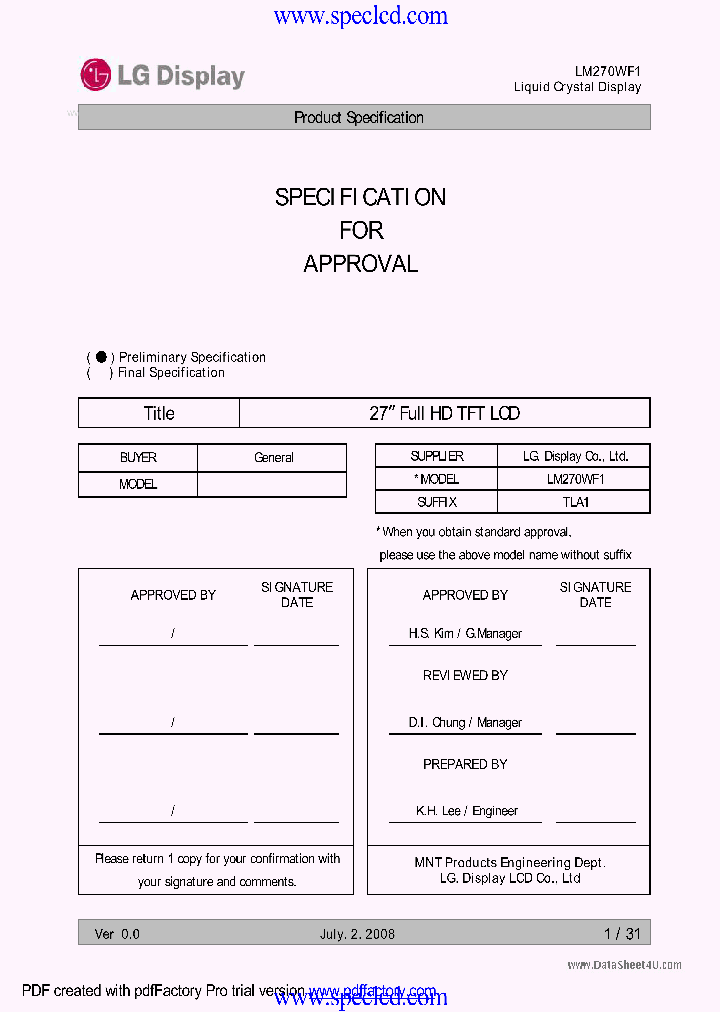 LM270WF1-TLA1_7800245.PDF Datasheet