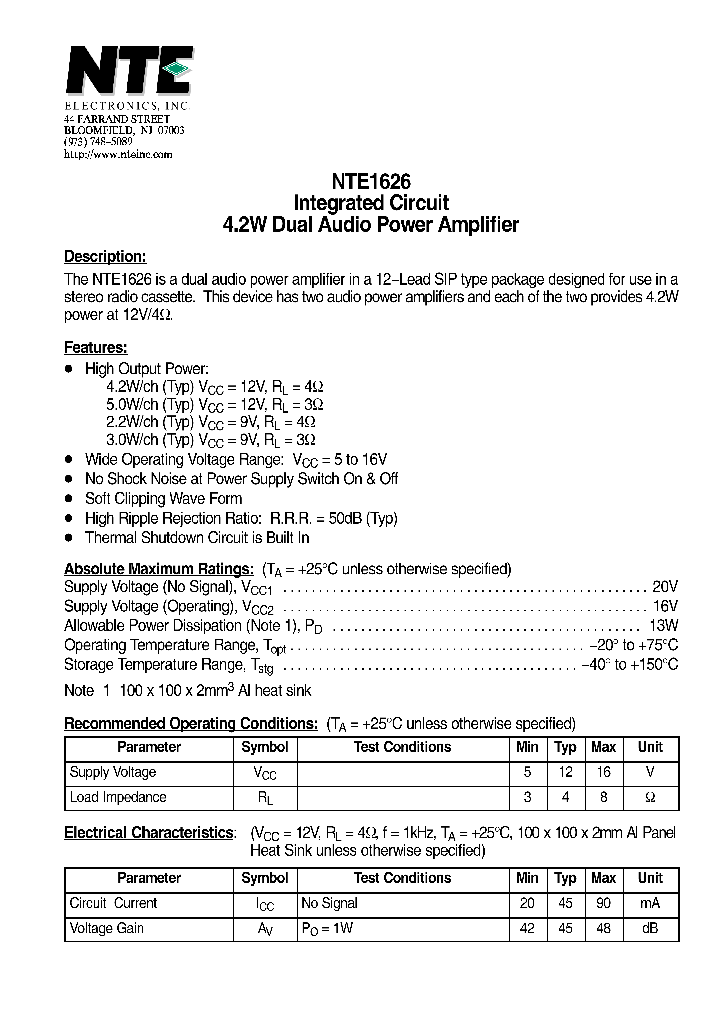 NTE1626_8000452.PDF Datasheet