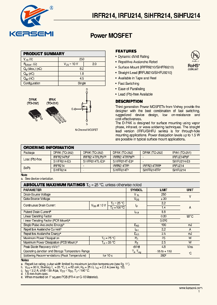 IRFR214TRLPBFA_8010412.PDF Datasheet