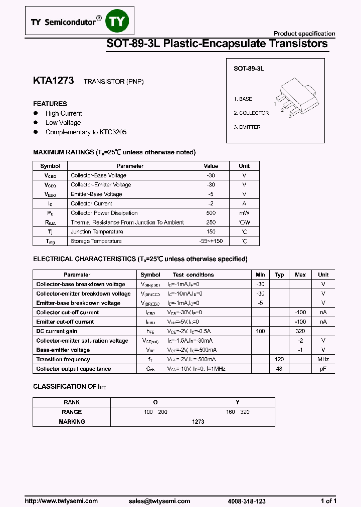 KTA1273-SOT89-3L_8013337.PDF Datasheet