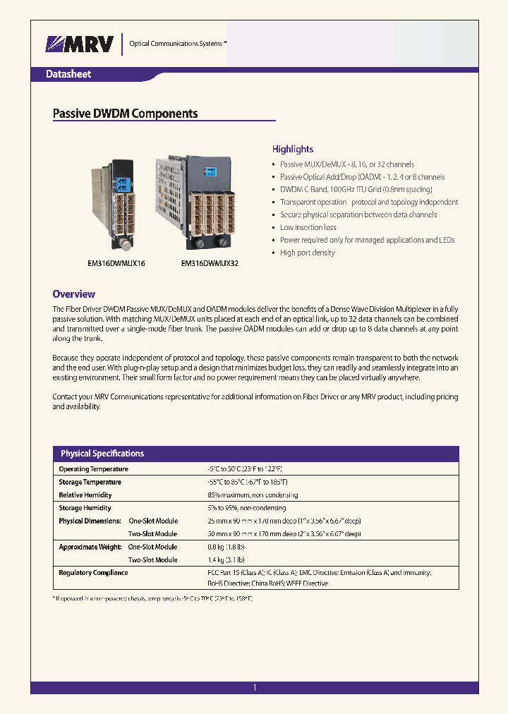MRV-FD-DWDMMUX_8016732.PDF Datasheet