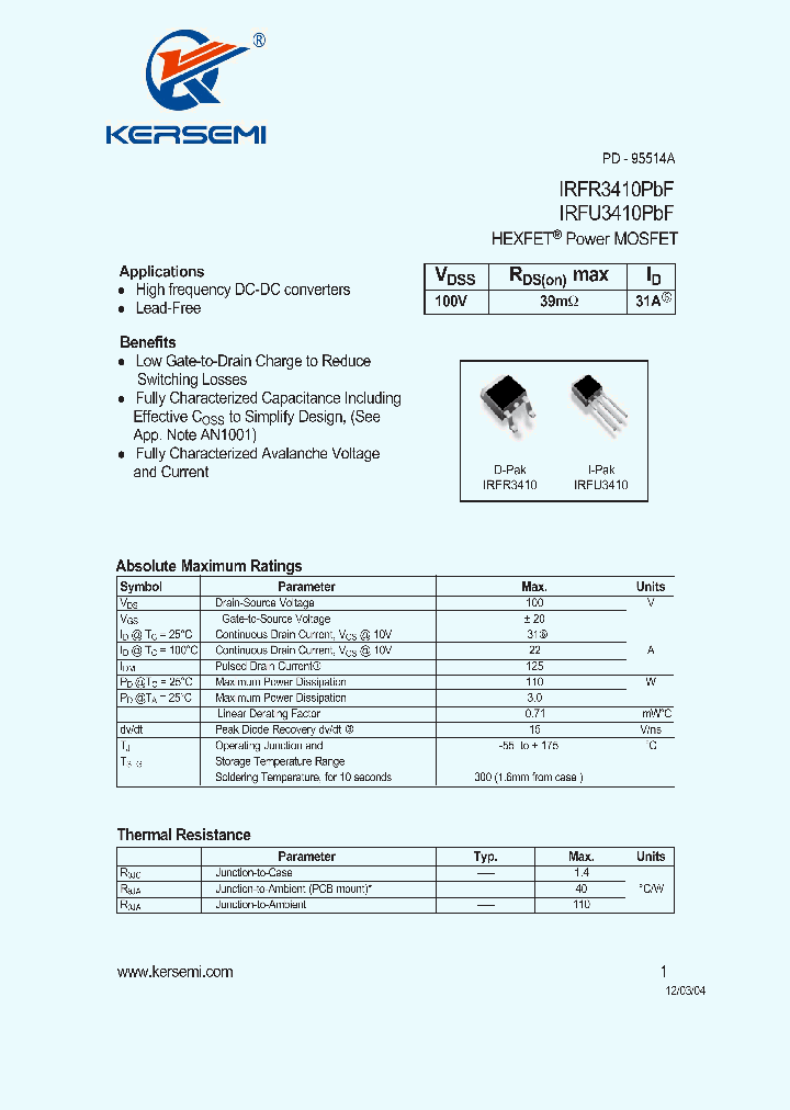 IRFR3410PBF_8022786.PDF Datasheet