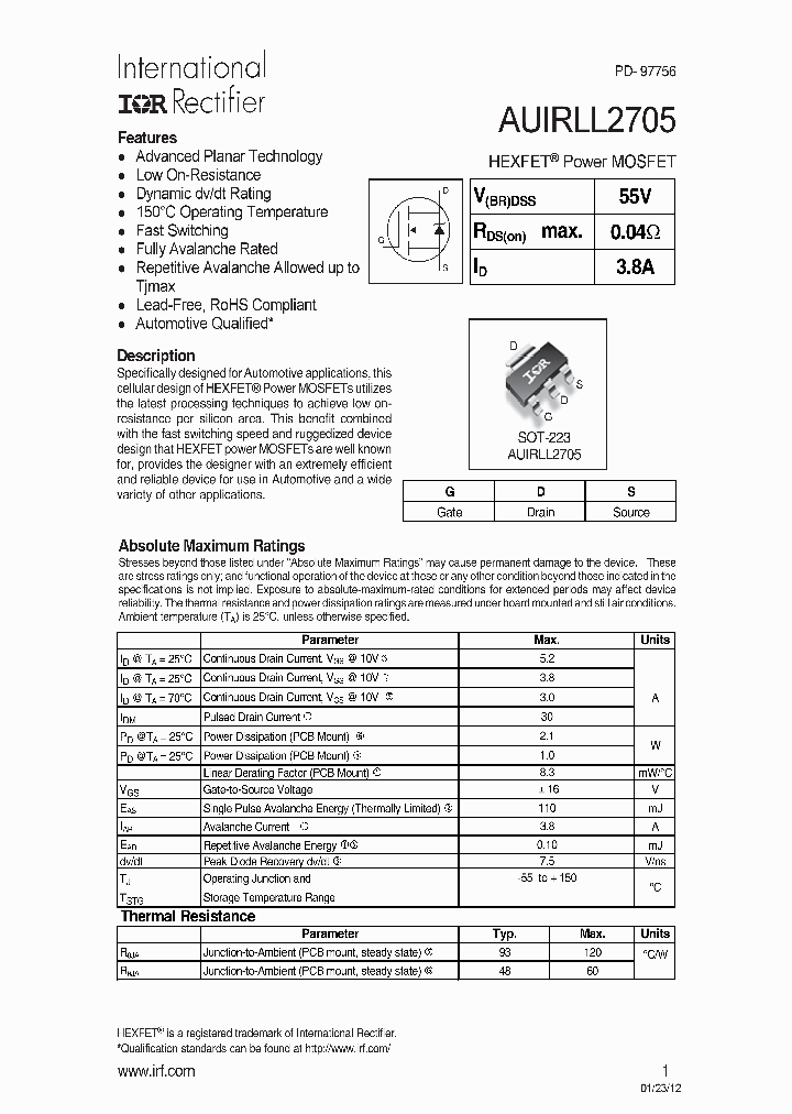 AUIRLL2705_8023130.PDF Datasheet