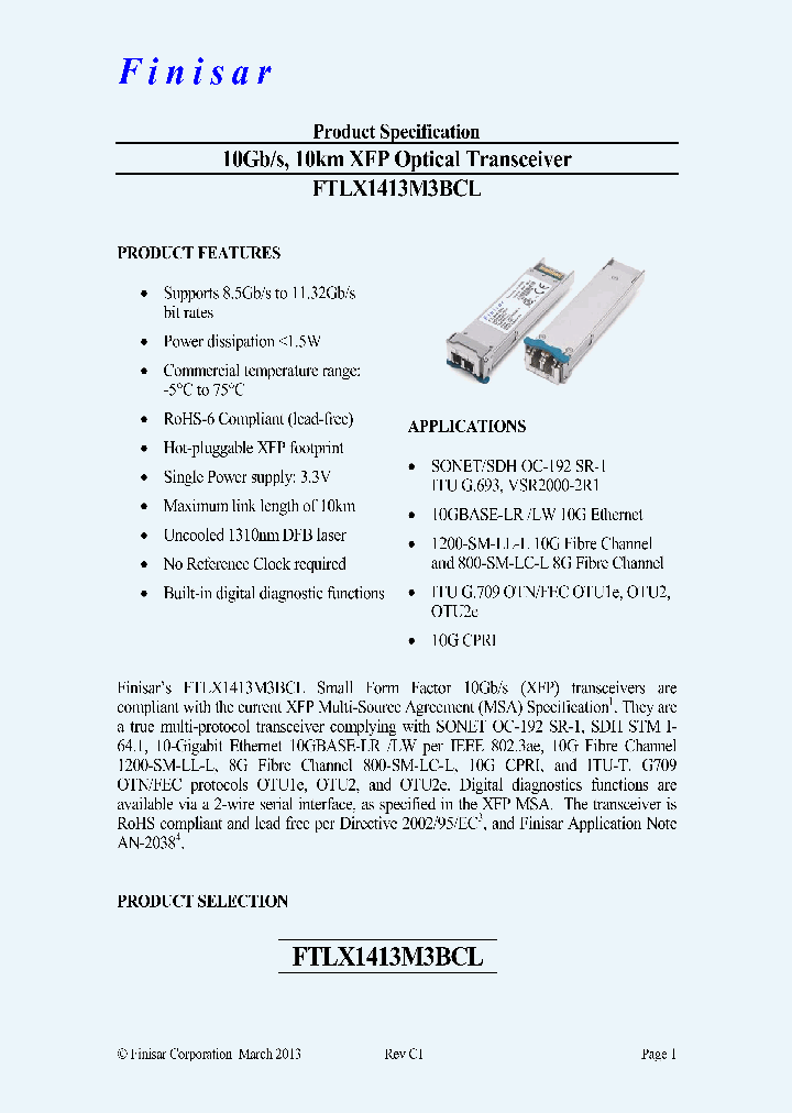 FTLX1413M3BCL_8029691.PDF Datasheet