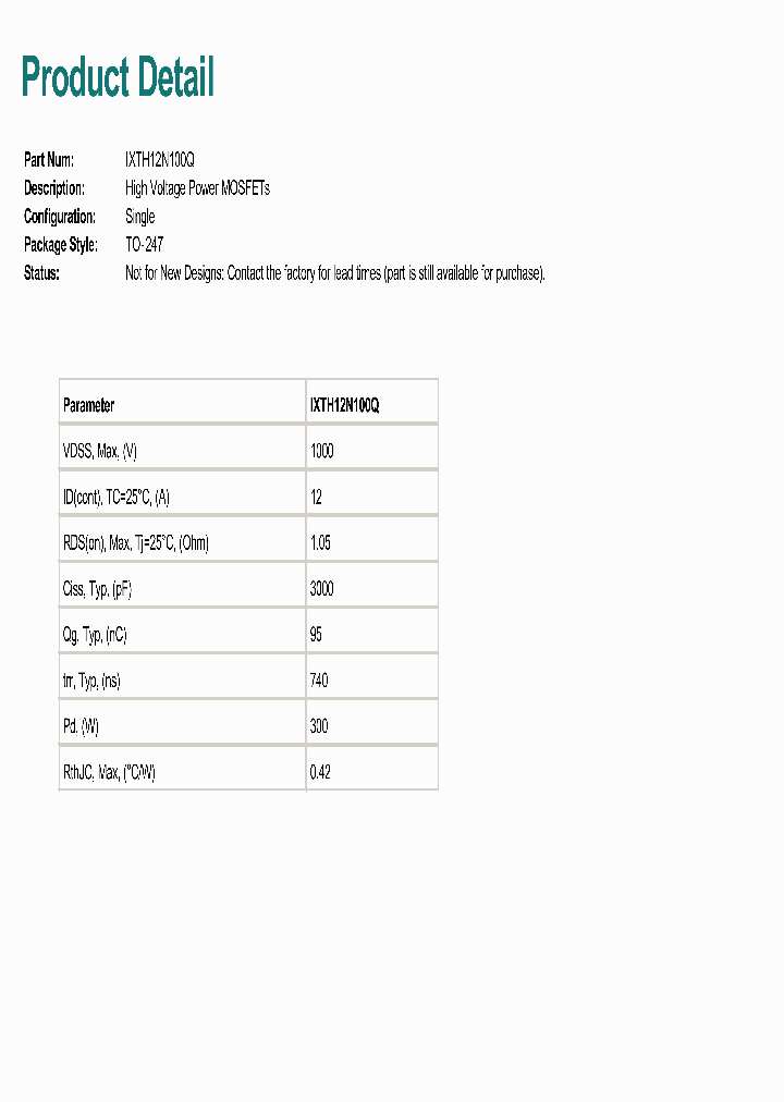 IXTH12N100Q_8033315.PDF Datasheet