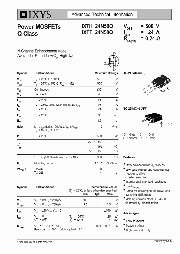 IXTH24N50Q_8033345.PDF Datasheet