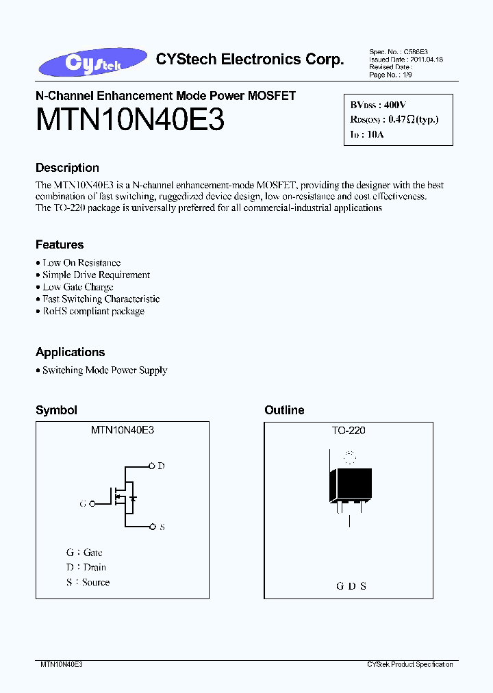 MTN10N40E3_8051796.PDF Datasheet