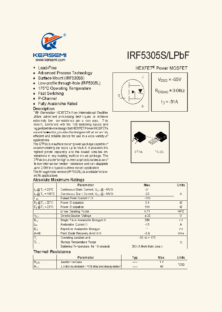 IRF5305SPBF_8054449.PDF Datasheet