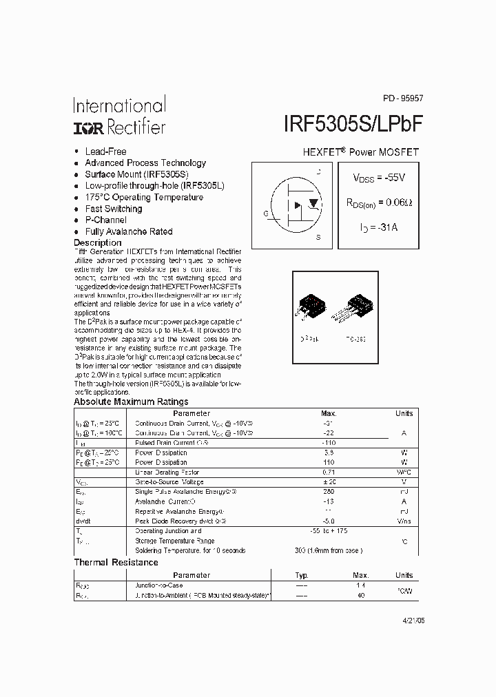 IRF5305SLPBF_8054448.PDF Datasheet