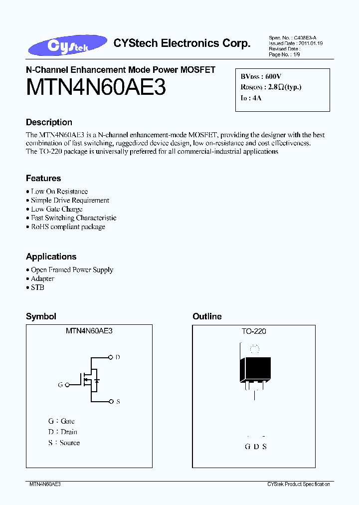 MTN4N60AE3_8061955.PDF Datasheet