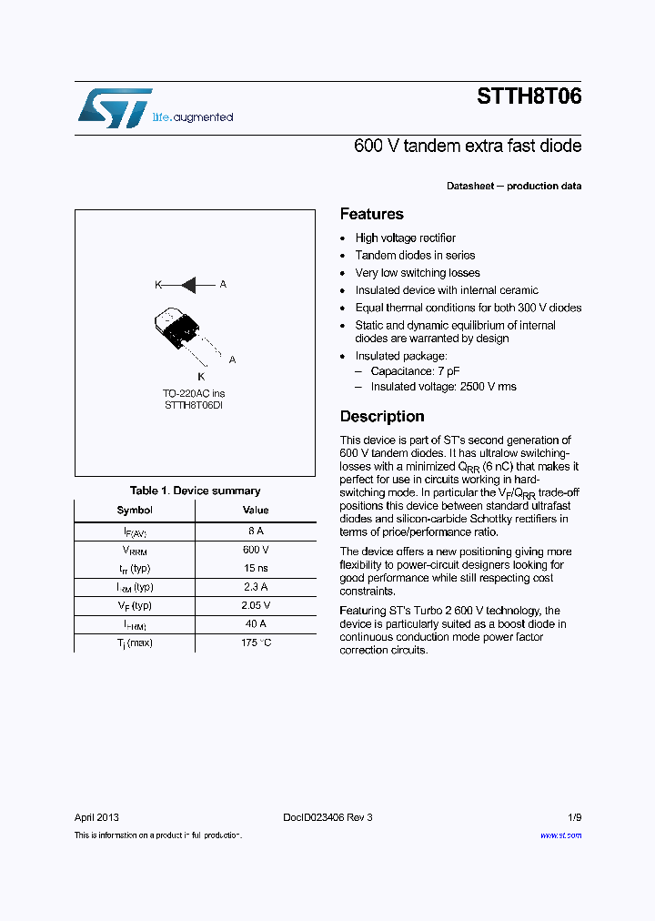 STTH8T06_8064109.PDF Datasheet