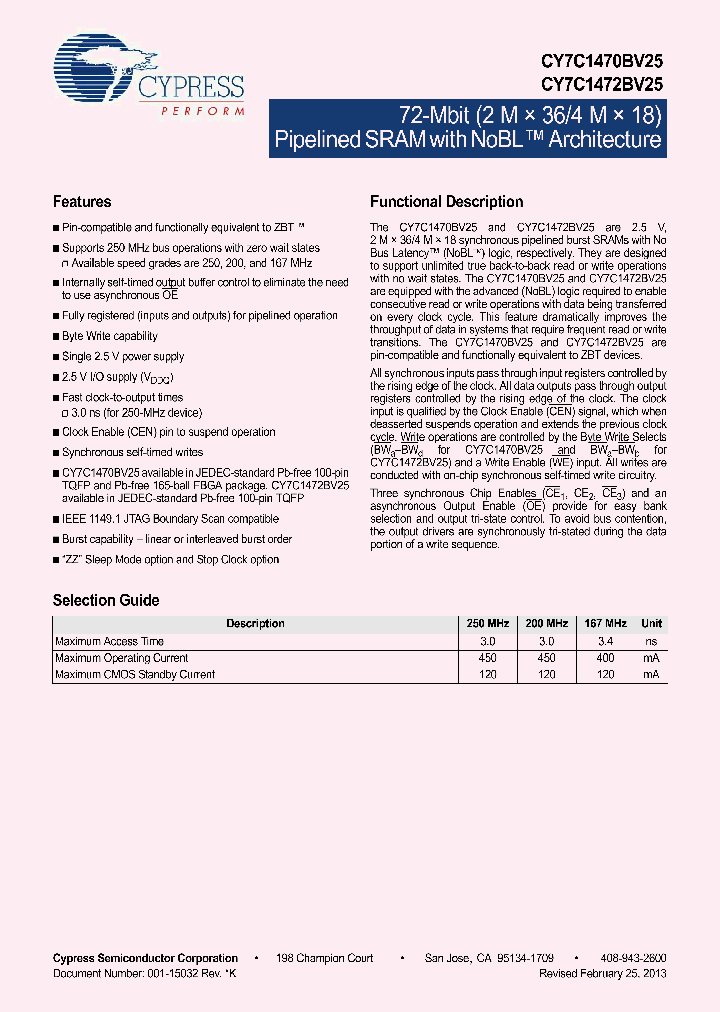 CY7C1470BV25-167BZXI_8077111.PDF Datasheet