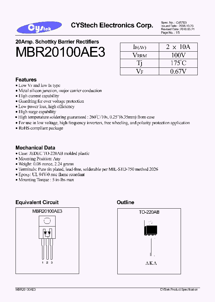 MBR20100AE3_8079361.PDF Datasheet