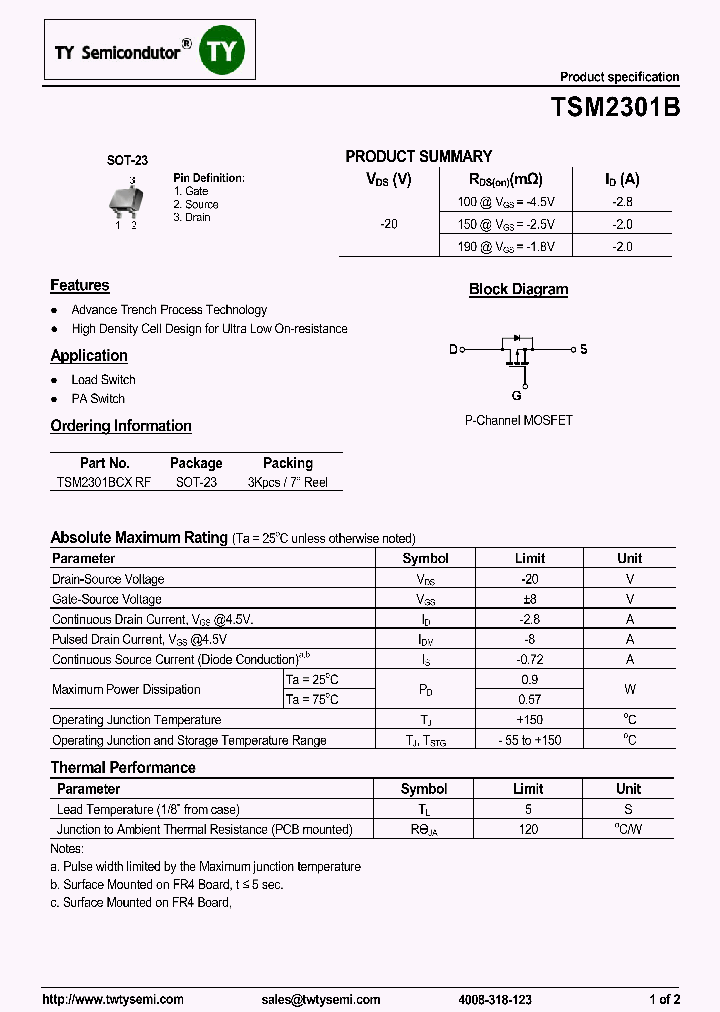 TSM2301BCXRF_8084959.PDF Datasheet