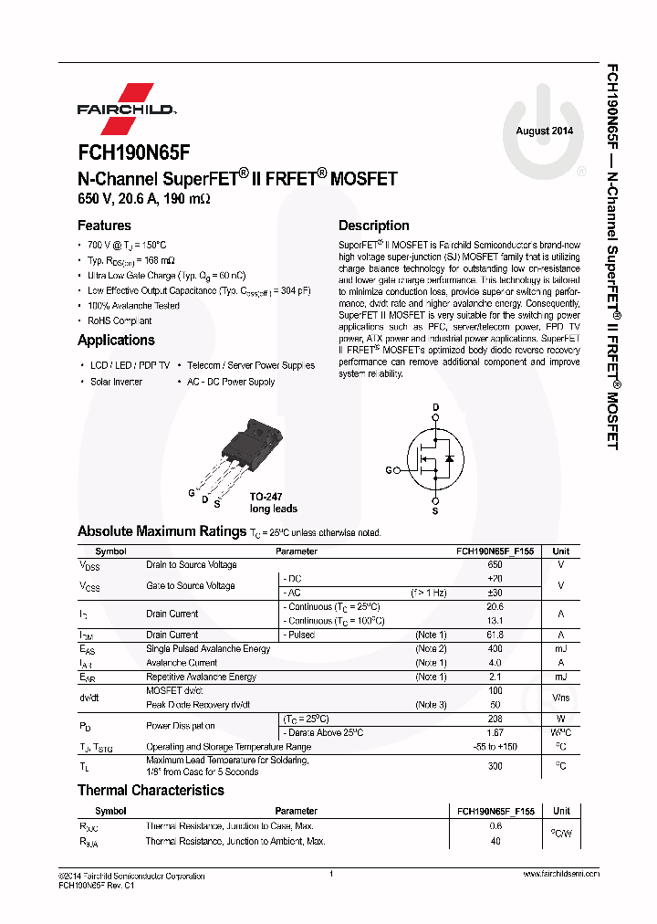 FCH190N65F_8086412.PDF Datasheet