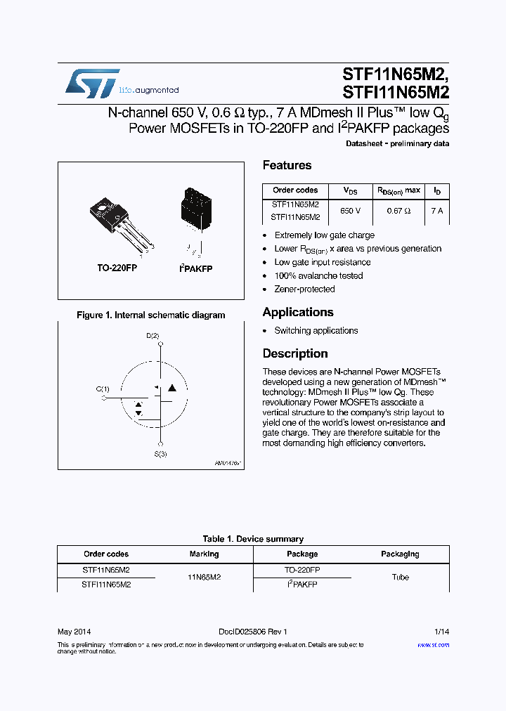 STFI11N65M2_8097817.PDF Datasheet