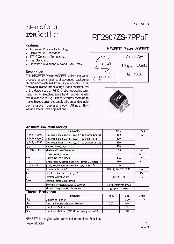 IRF2907ZSTRL7PP_8101298.PDF Datasheet