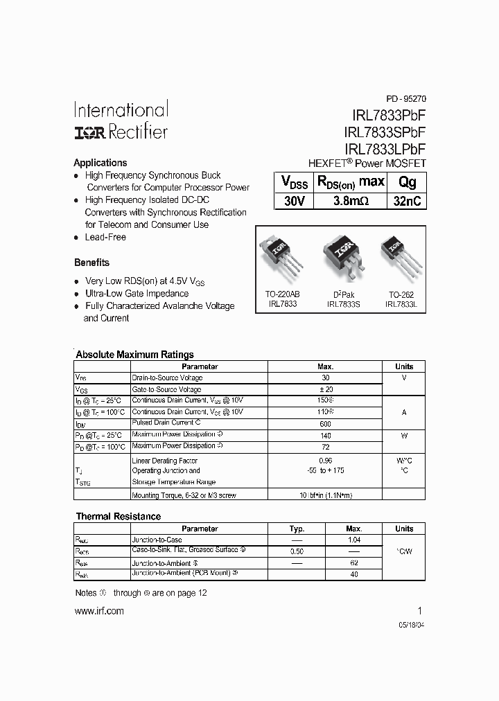 IRL7833SPBF_8100943.PDF Datasheet