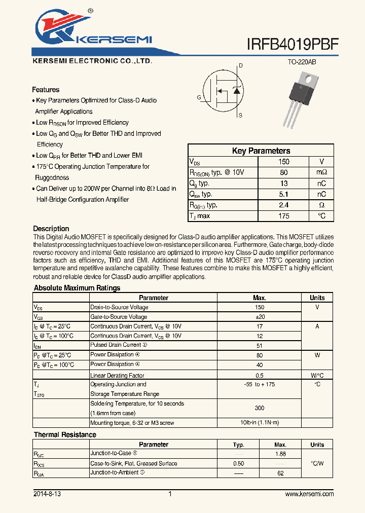 IRFB4019_8112720.PDF Datasheet