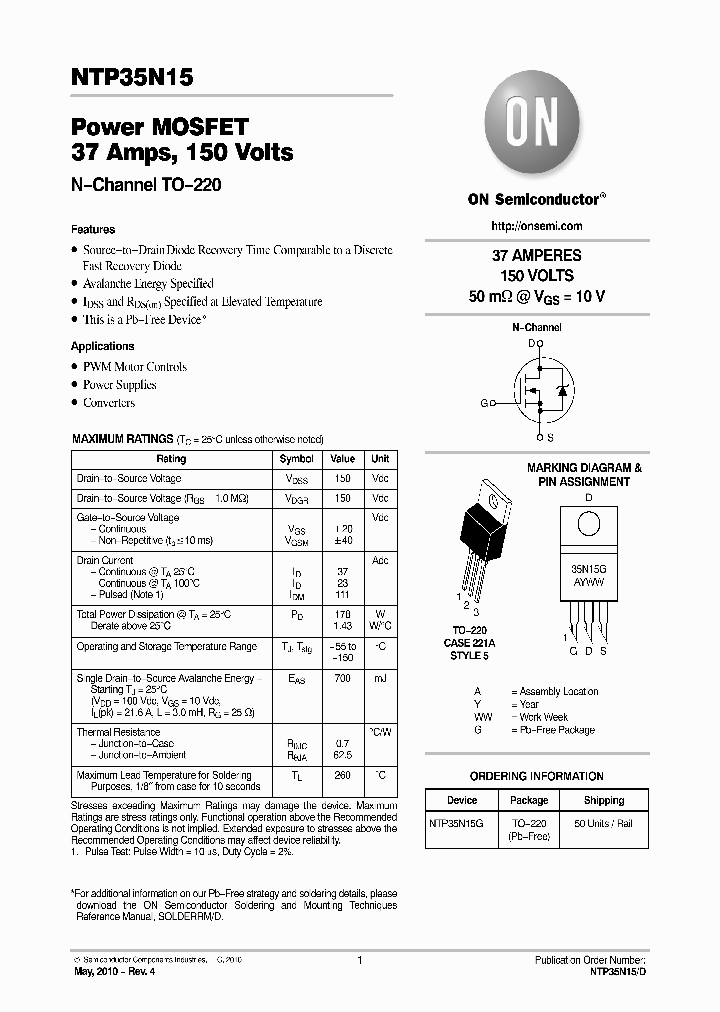 NTP35N15G_8134413.PDF Datasheet