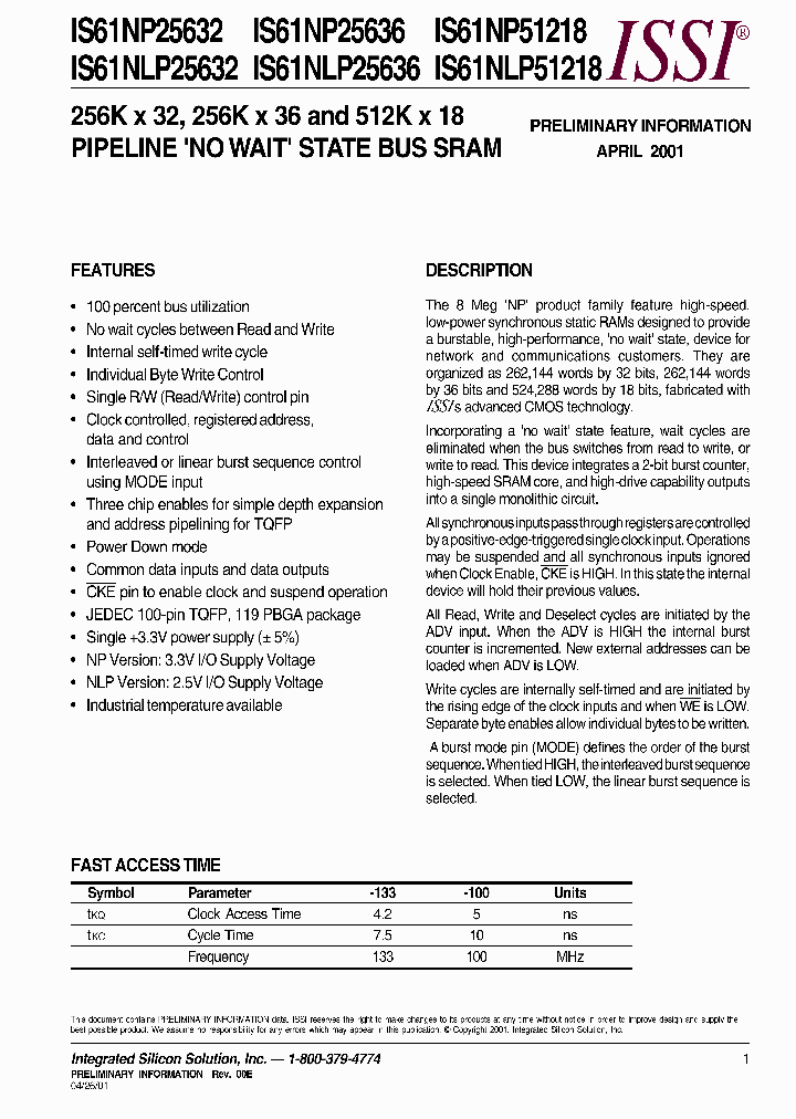 IS61NLP51218_8135246.PDF Datasheet