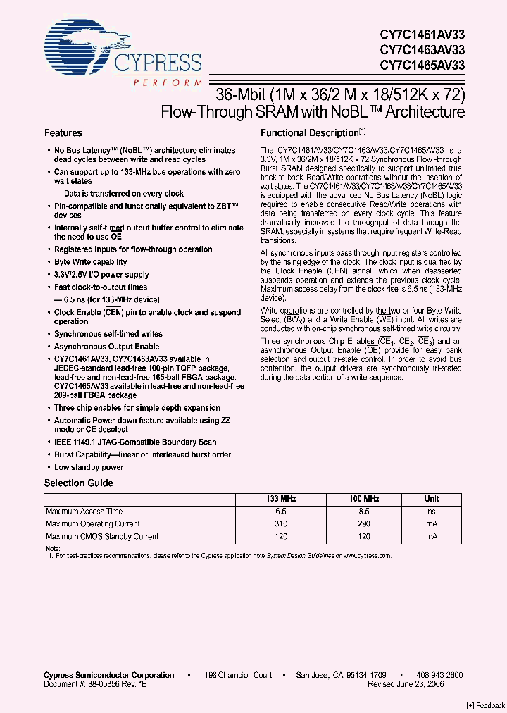 CY7C1461AV33-100AXI_8149673.PDF Datasheet