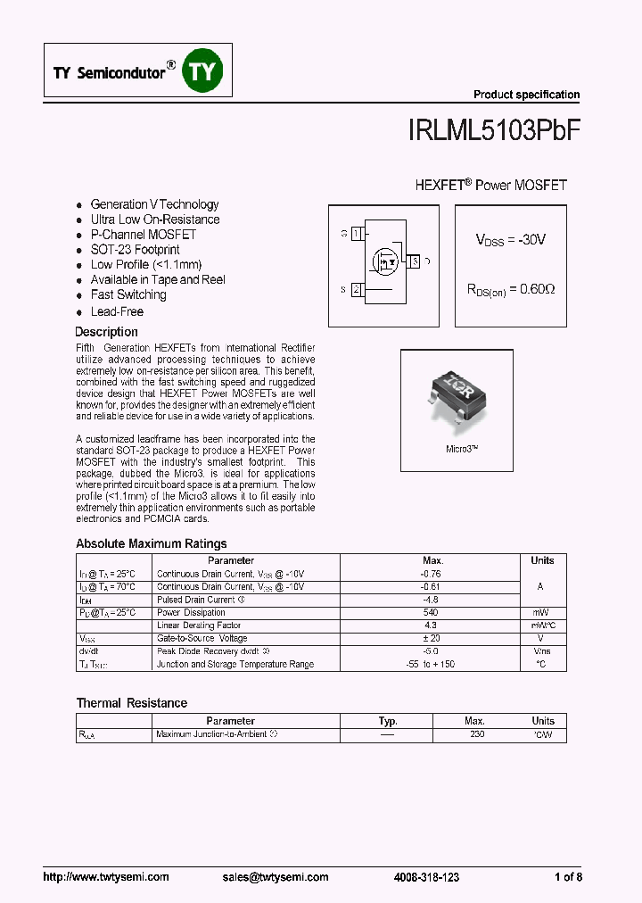 IRLML5103TRPBF_8149478.PDF Datasheet