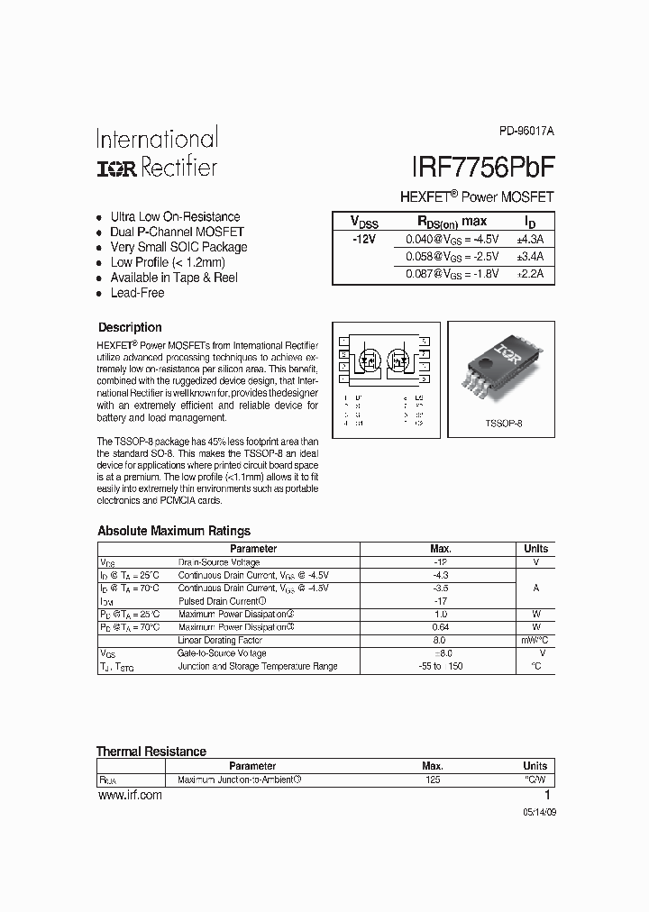 IRF7756TRPBF_8156059.PDF Datasheet