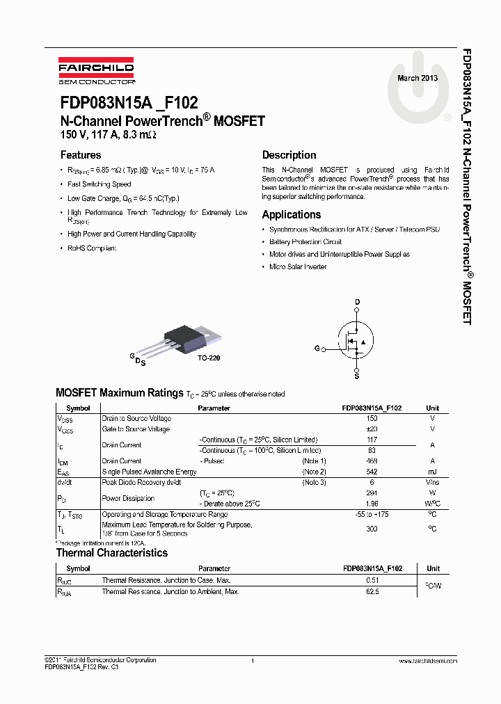 FDP083N15A_8166145.PDF Datasheet