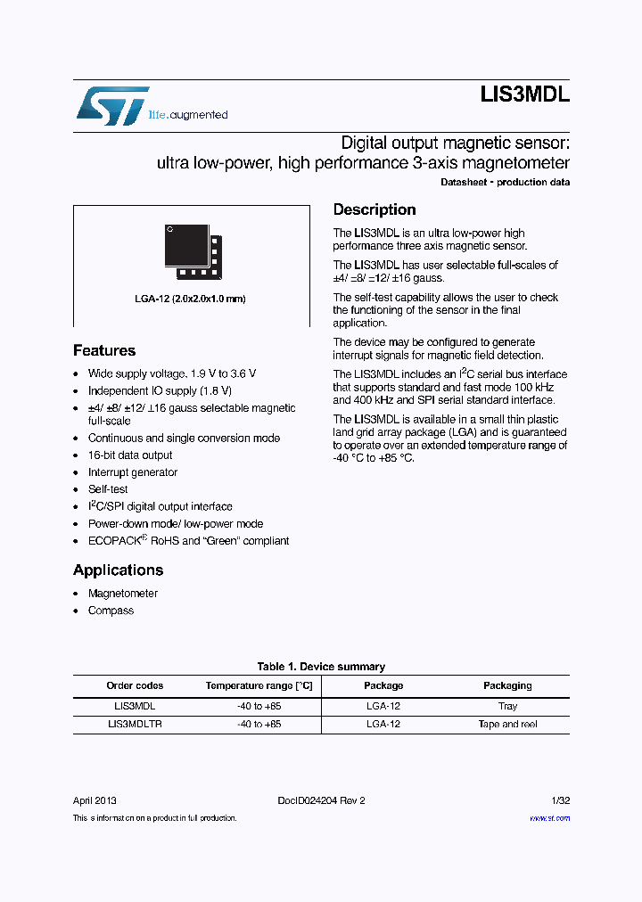 LIS3MDL_8170688.PDF Datasheet
