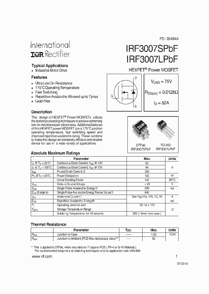 IRF3007SPBF_8187279.PDF Datasheet