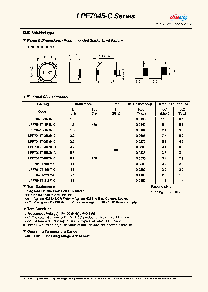LPF7045T-1R5N-C_8187283.PDF Datasheet