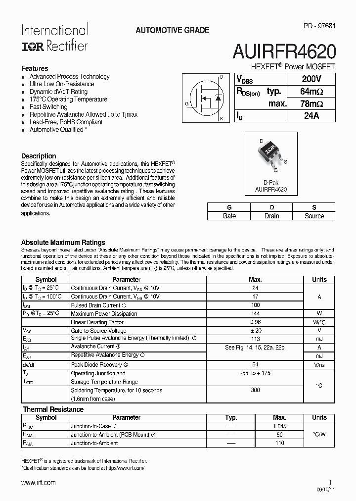 AUIRFR4620TR_8190716.PDF Datasheet