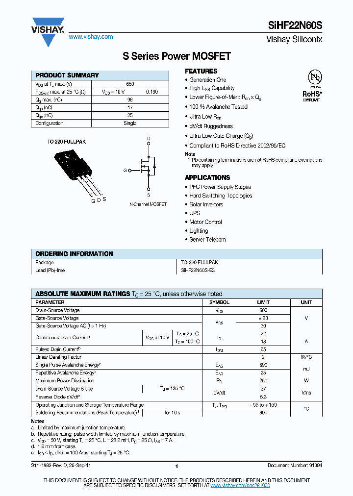 SIHF22N60S_8195590.PDF Datasheet