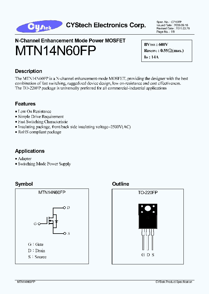 MTN14N60FP_8202657.PDF Datasheet