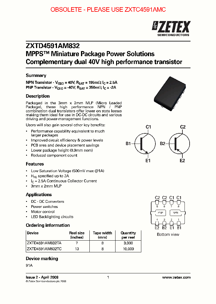 ZXTD4591AM832_8204197.PDF Datasheet