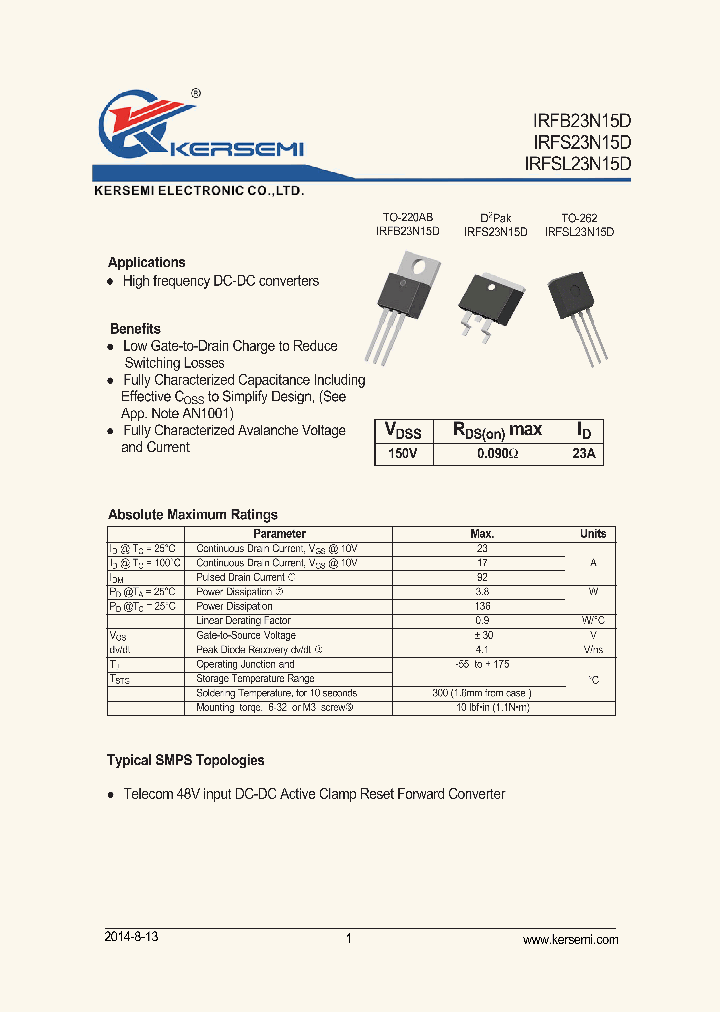IRFB23N15D_8209921.PDF Datasheet