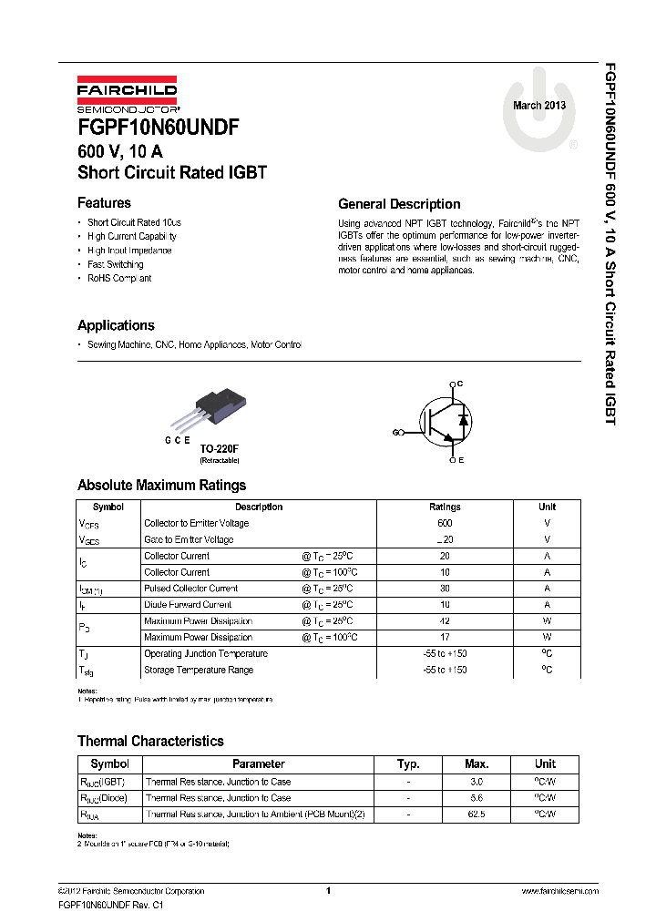 FGPF10N60UNDF_8211923.PDF Datasheet