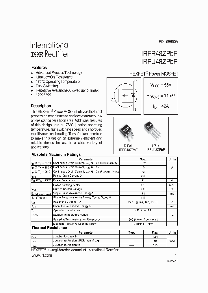 IRFR48ZPBF-15_8217737.PDF Datasheet