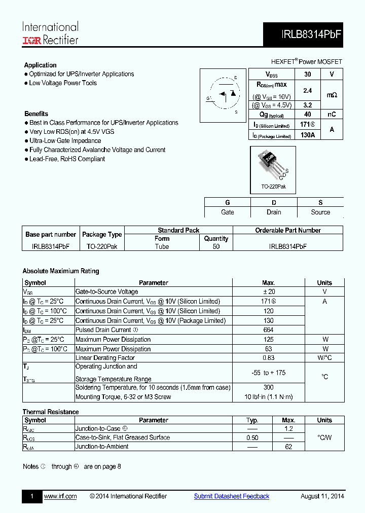 IRLB8314PBF_8218470.PDF Datasheet