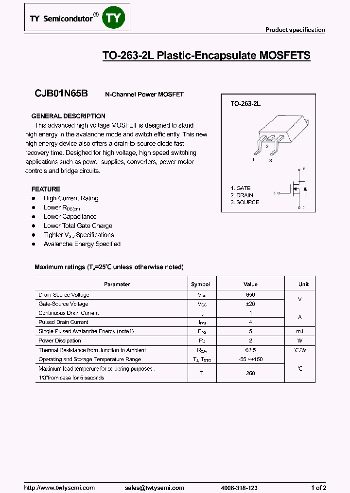 CJB01N65B_8220166.PDF Datasheet