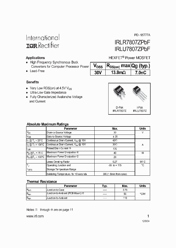 IRLR7807ZPBF-15_8223633.PDF Datasheet