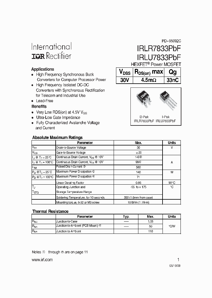 IRLR7833PBF_8223639.PDF Datasheet