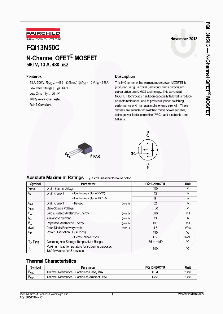 FQI13N50CTU_8224761.PDF Datasheet