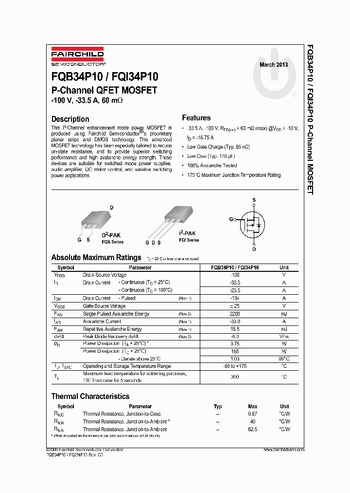 FQB34P10_8224928.PDF Datasheet
