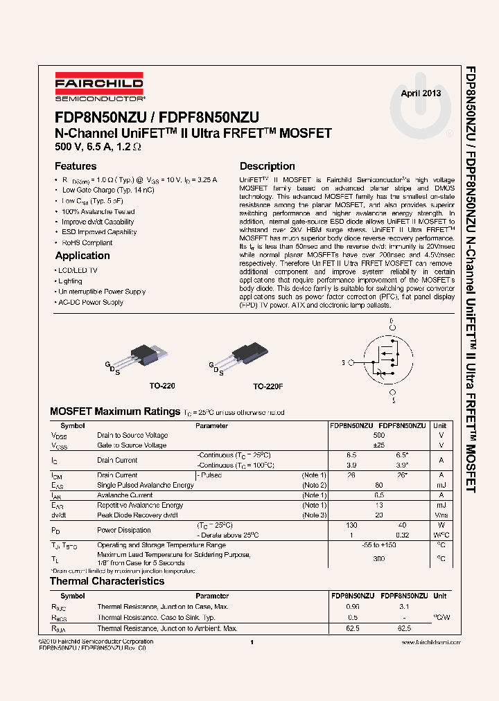 FDPF8N50NZU_8225492.PDF Datasheet